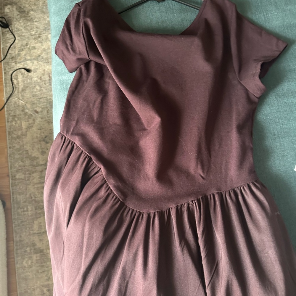 Drop Waist Short Sleeve Brown Dress